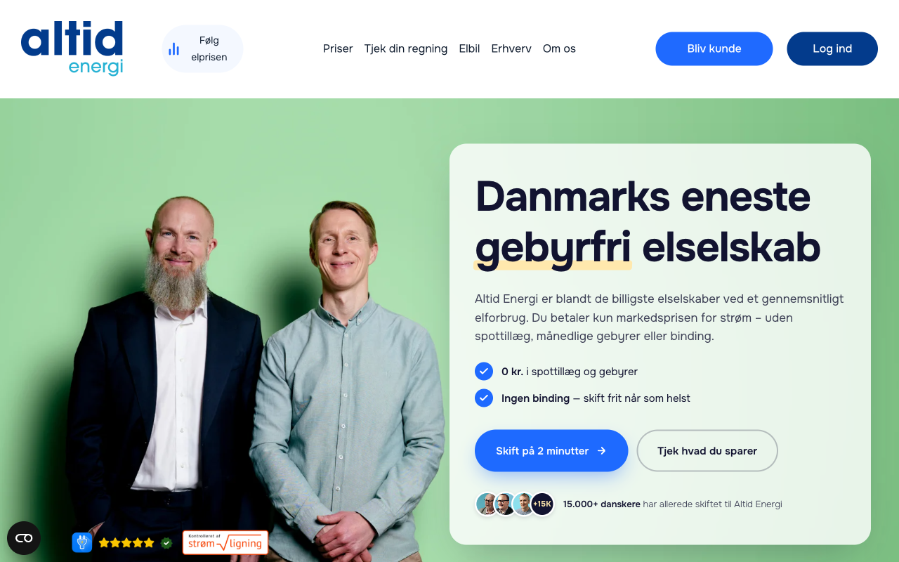 Skærmbillede af Altid Energis hjemmeside — https://altidenergi.dk